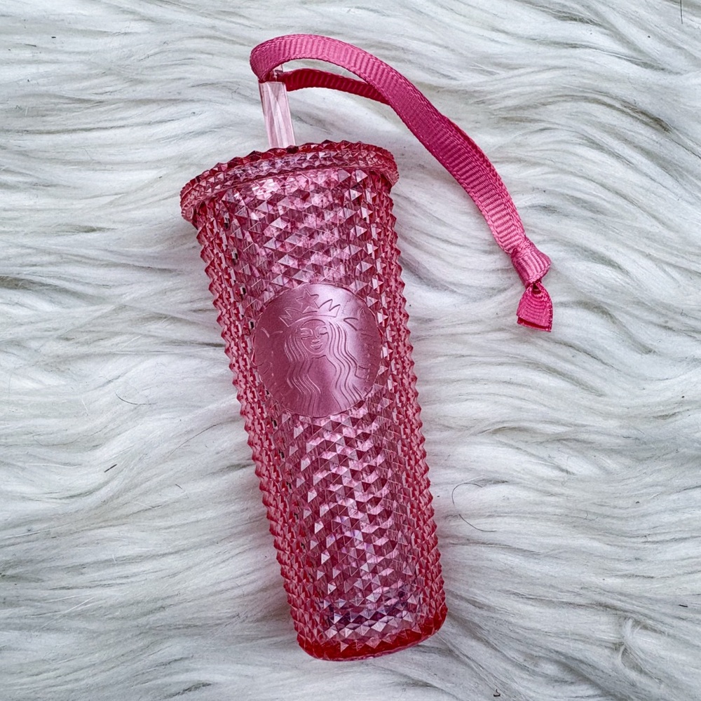 Starbucks Studded Ornament Keychain China 2022 Holiday Bling Flamingo Pink Charm